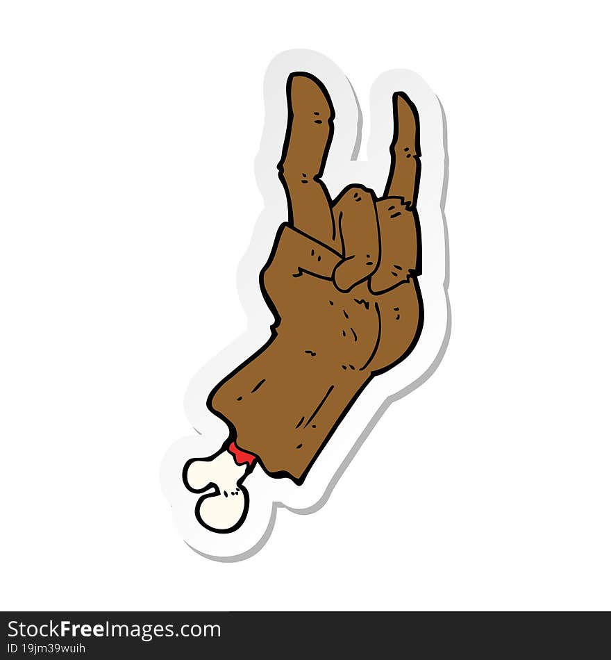 sticker of a cartoon hand making rock symbol