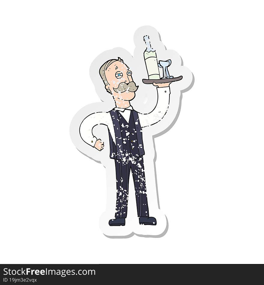 retro distressed sticker of a cartoon waiter