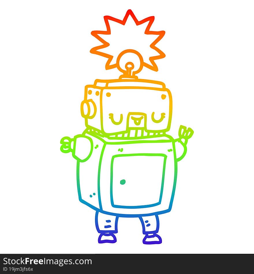 rainbow gradient line drawing of a cartoon robot