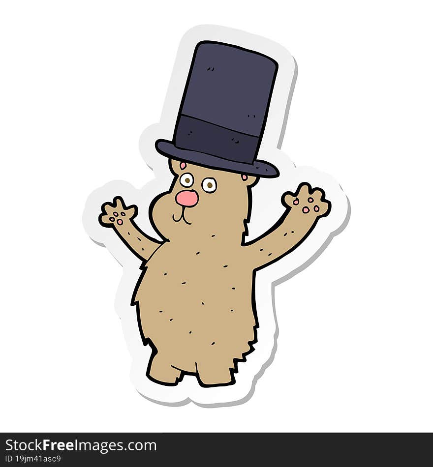 sticker of a cartoon bear in top hat