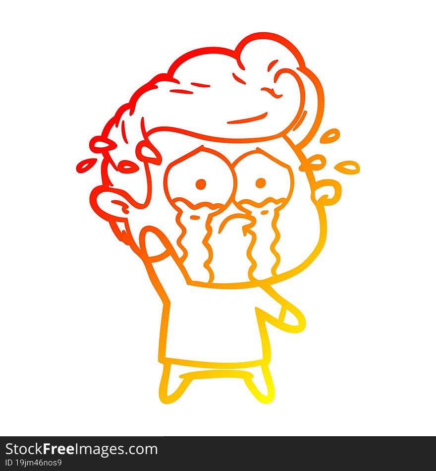 Warm Gradient Line Drawing Cartoon Crying Man