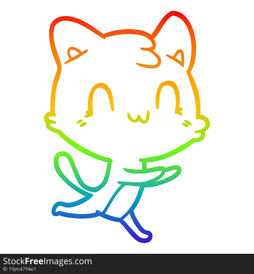 rainbow gradient line drawing of a cartoon happy cat