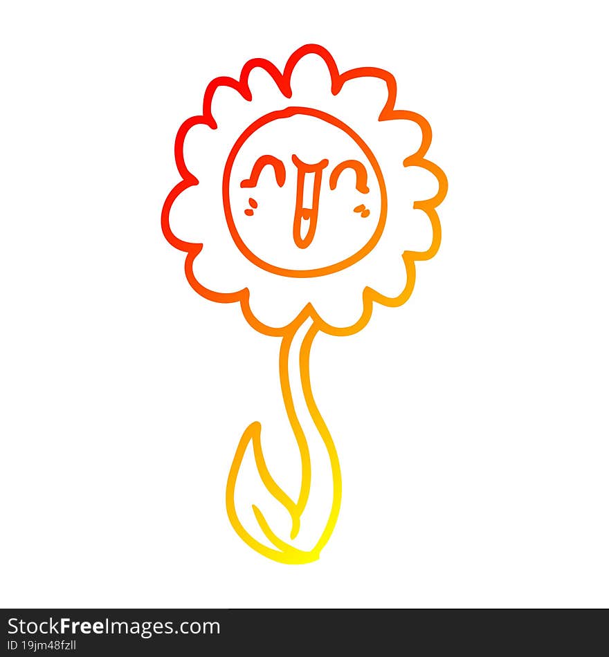 Warm Gradient Line Drawing Cartoon Happy Flower