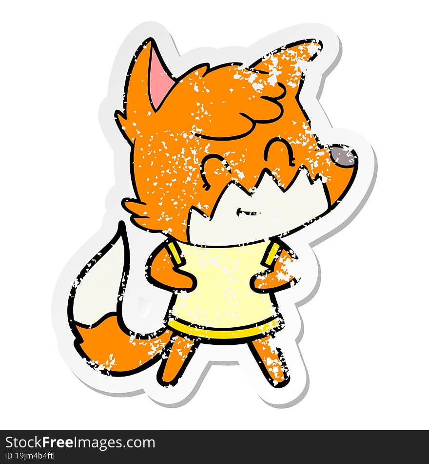 distressed sticker of a cartoon friendly fox