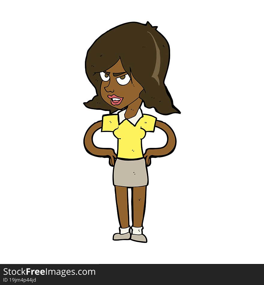 cartoon annoyed woman with hands on hips