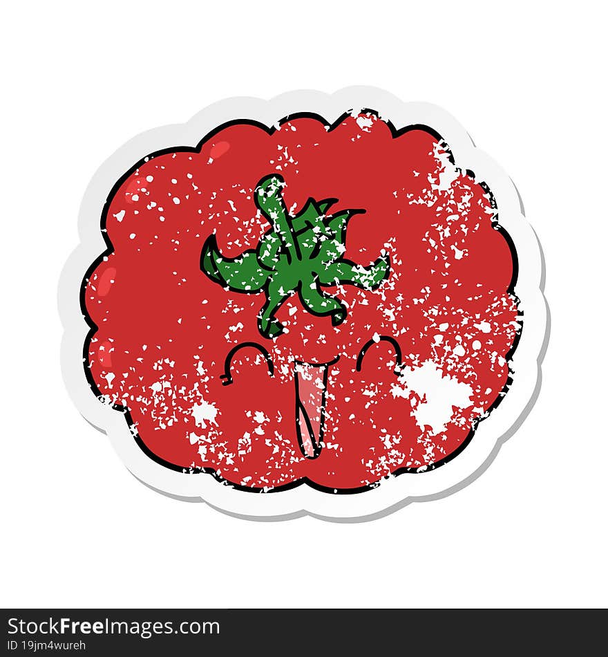 distressed sticker of a cartoon happy tomato