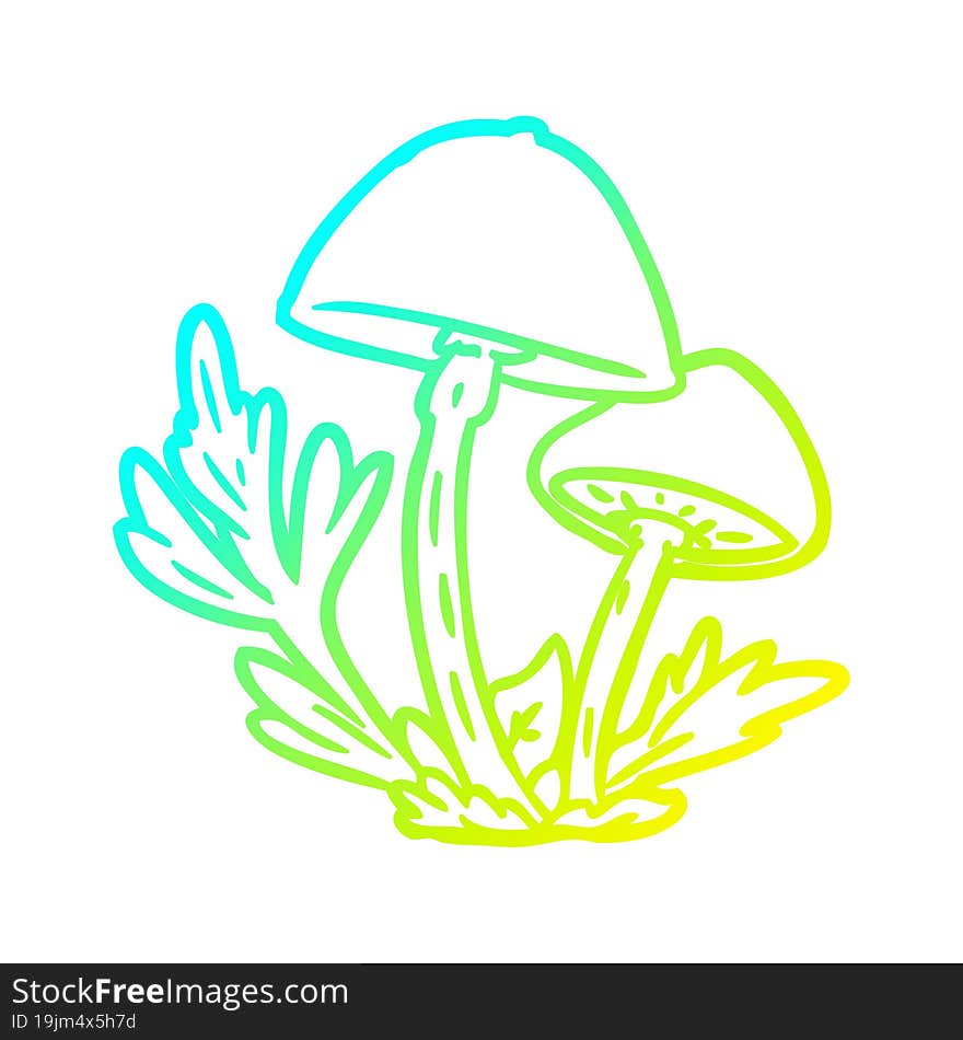 cold gradient line drawing wild mushrooms