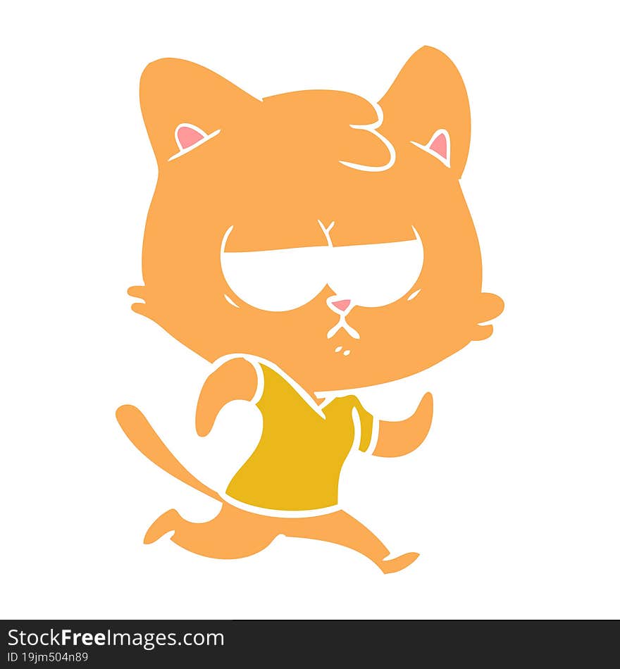 Bored Flat Color Style Cartoon Cat