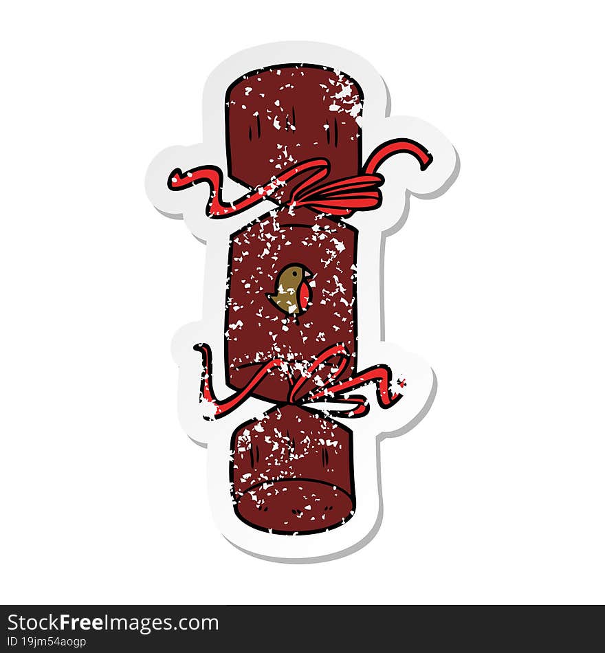 distressed sticker of a christmas cracker cartoon