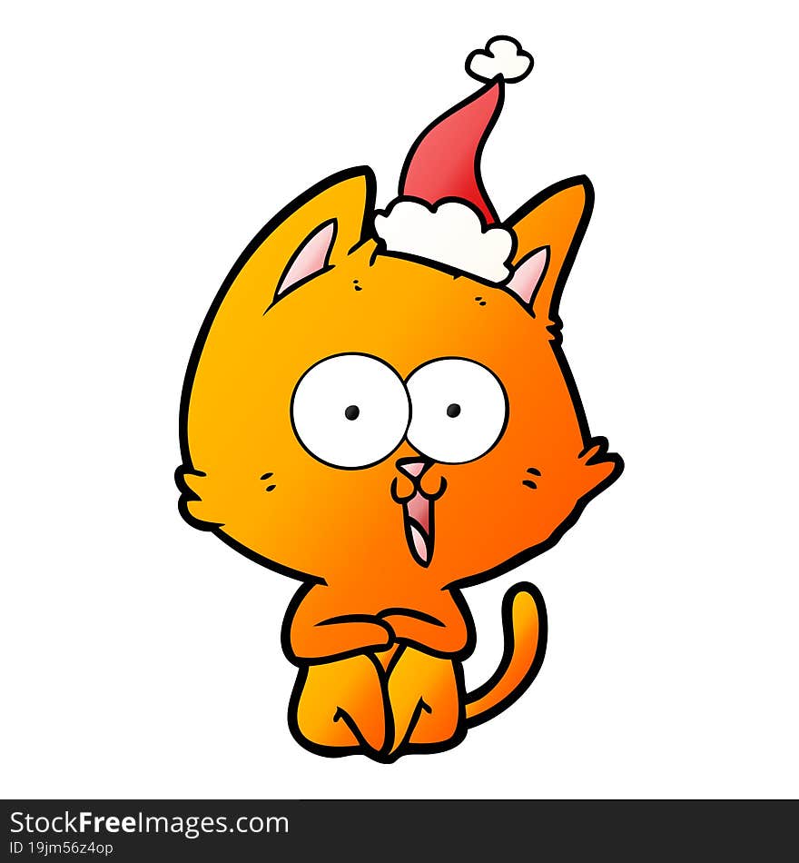 funny gradient cartoon of a cat wearing santa hat