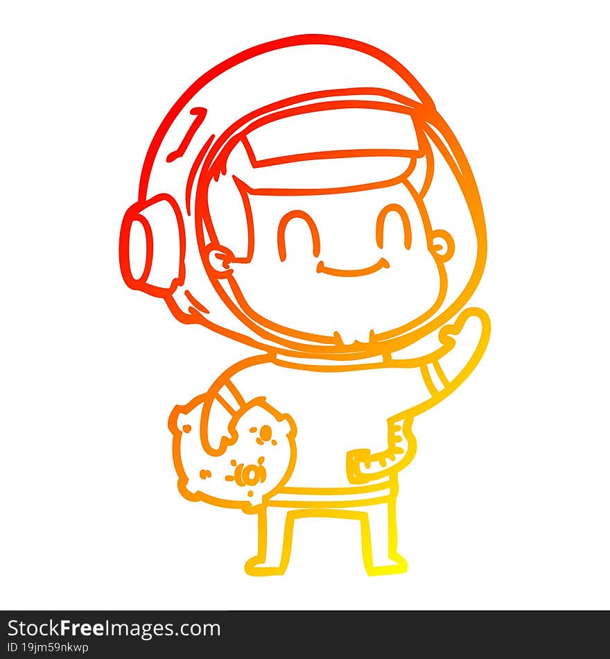 warm gradient line drawing happy cartoon astronaut man