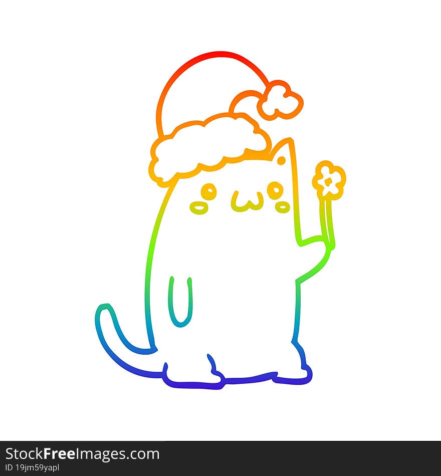 Rainbow Gradient Line Drawing Cute Cartoon Christmas Cat