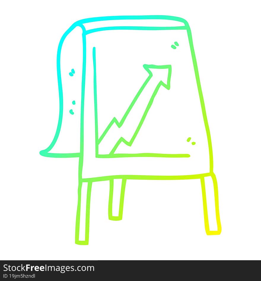 cold gradient line drawing of a cartoon business chart with arrow