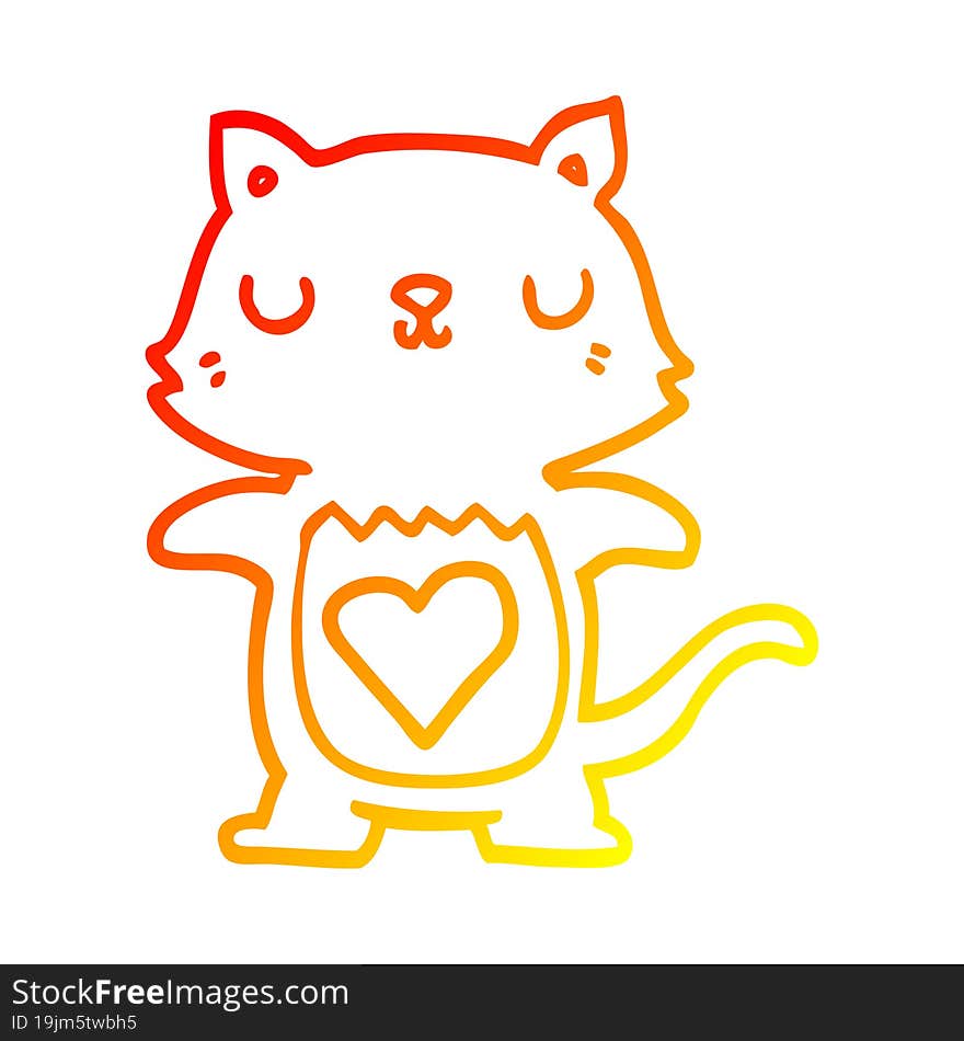 warm gradient line drawing of a cute cartoon cat