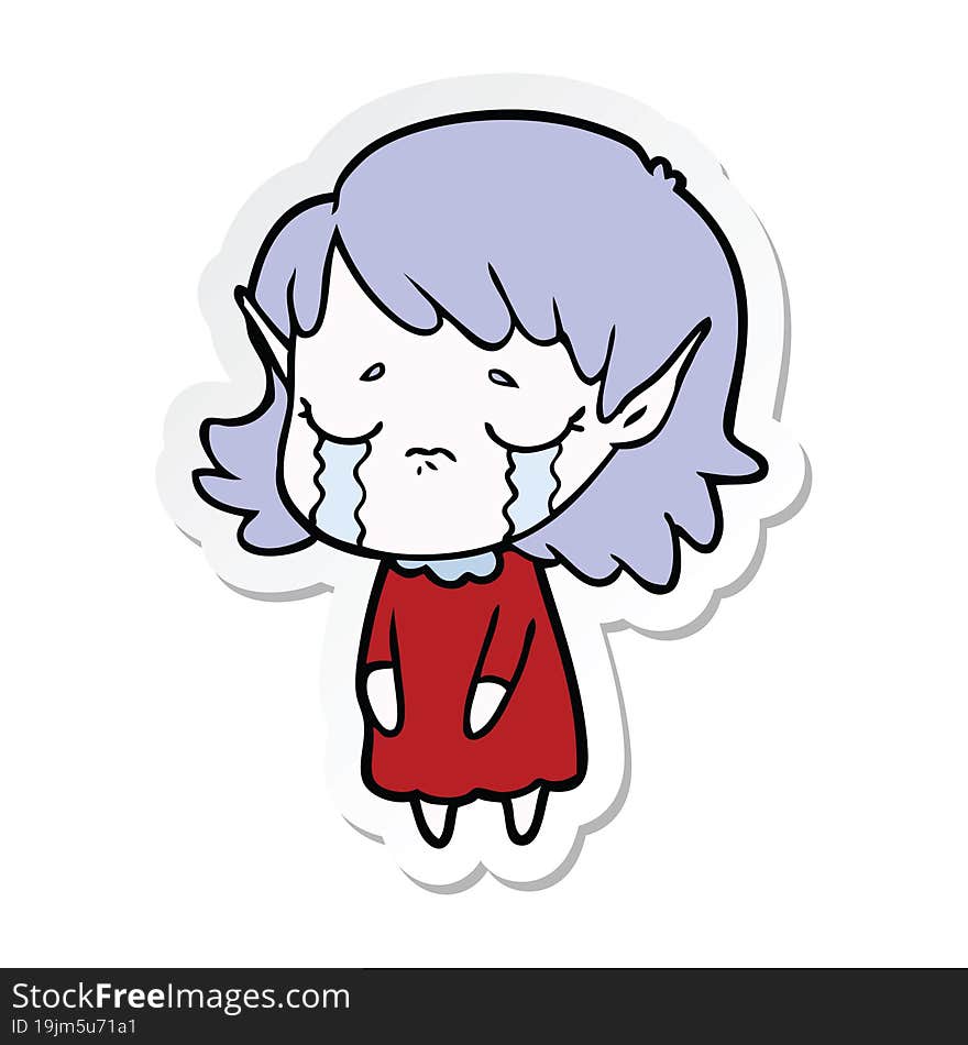 sticker of a crying cartoon elf girl