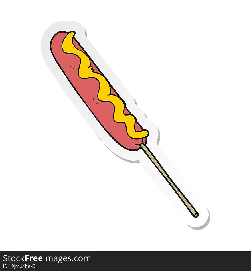 Sticker Of A Cartoon Hotdog On A Stick