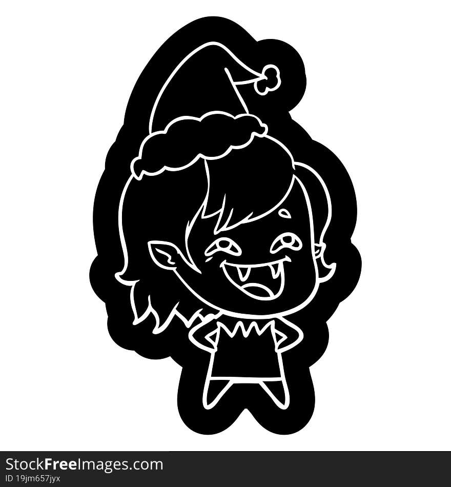 cartoon icon of a laughing vampire girl wearing santa hat