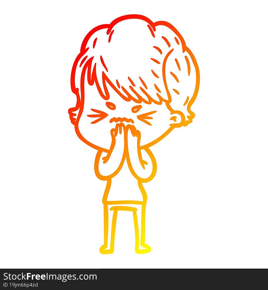 warm gradient line drawing of a cartoon frustrated woman