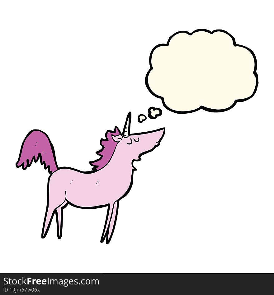 cartoon unicorn with thought bubble