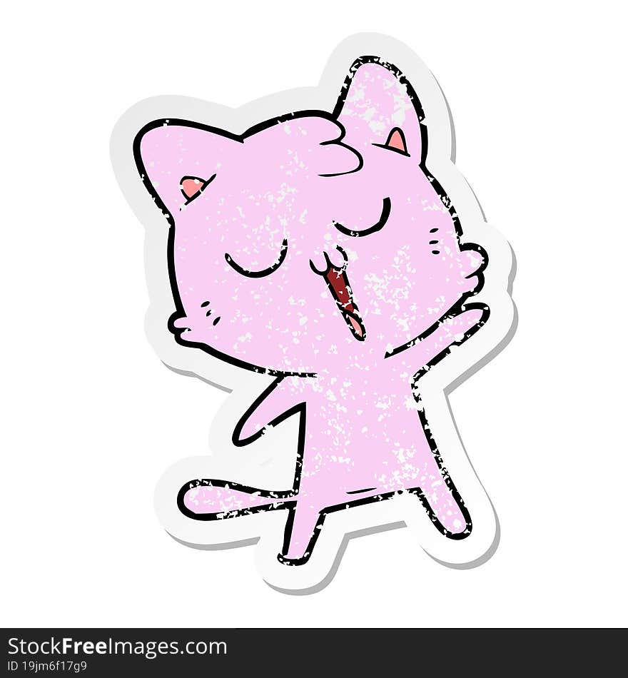 distressed sticker of a cartoon cat singing