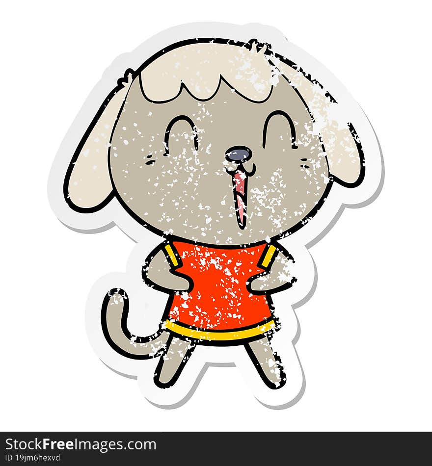 Distressed Sticker Of A Cute Cartoon Dog