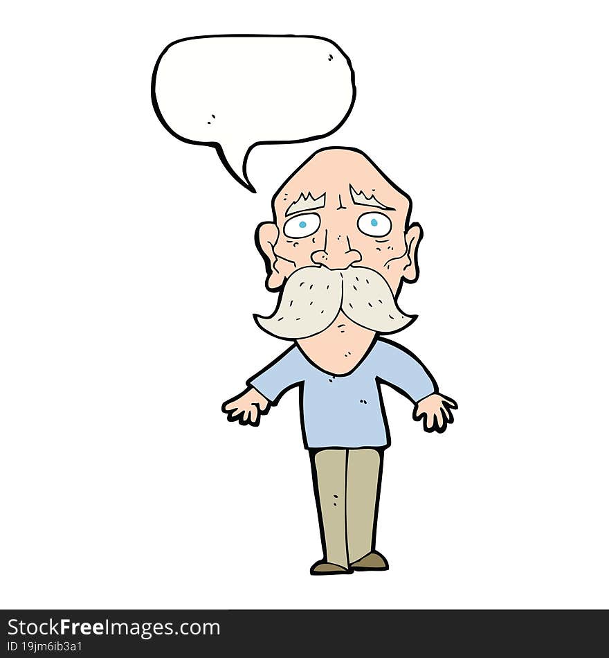 Cartoon Sad Old Man With Speech Bubble