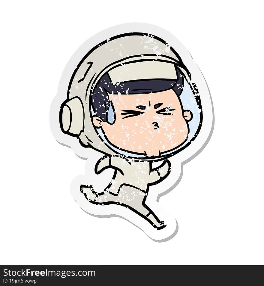 distressed sticker of a cartoon stressed astronaut