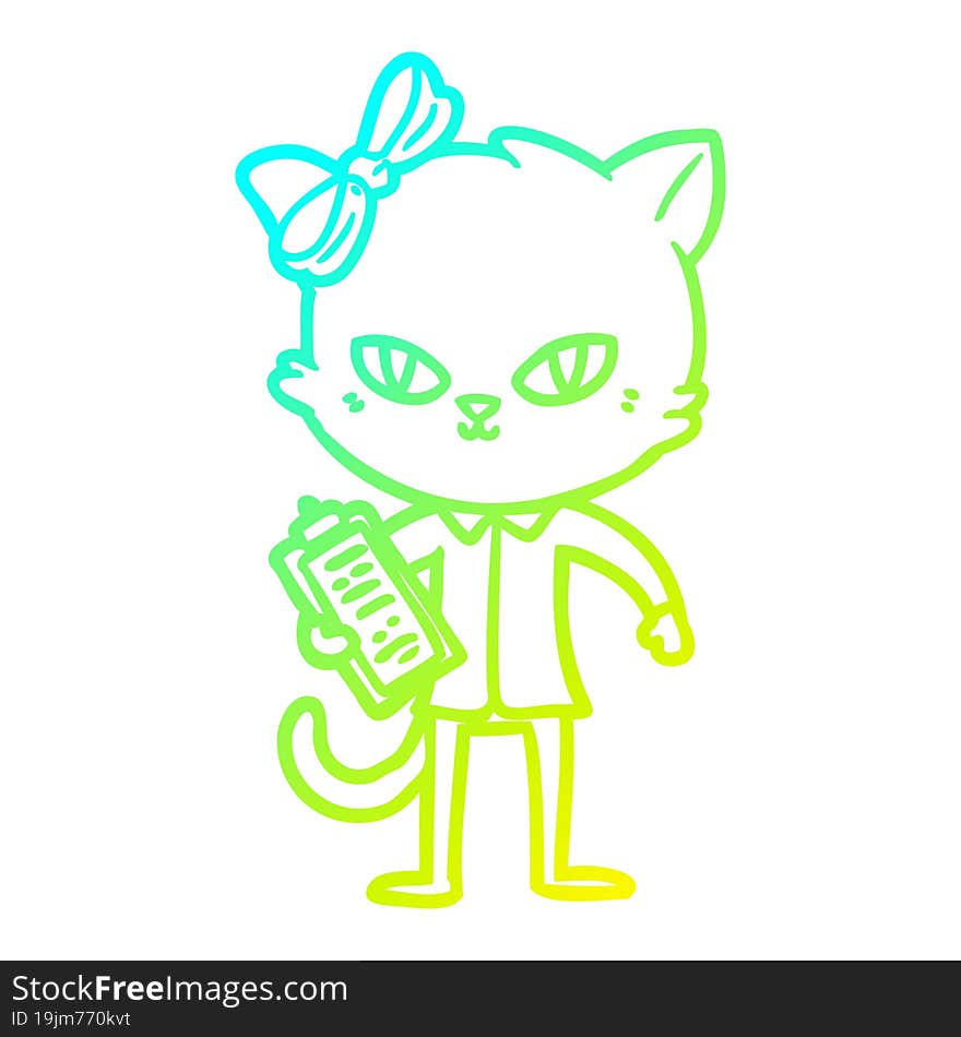 cold gradient line drawing of a cute cartoon cat