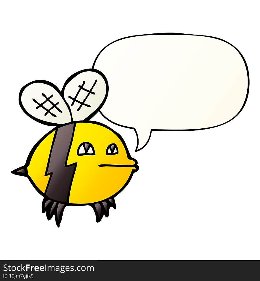 cartoon bee with speech bubble in smooth gradient style