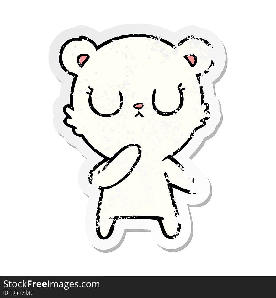 distressed sticker of a peaceful cartoon polar bear