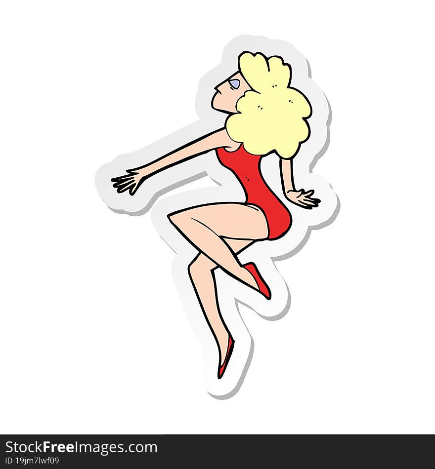 sticker of a cartoon dancing woman