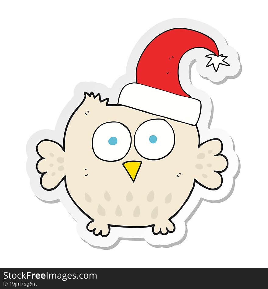 sticker of a cartoon little owl wearing christmas hat