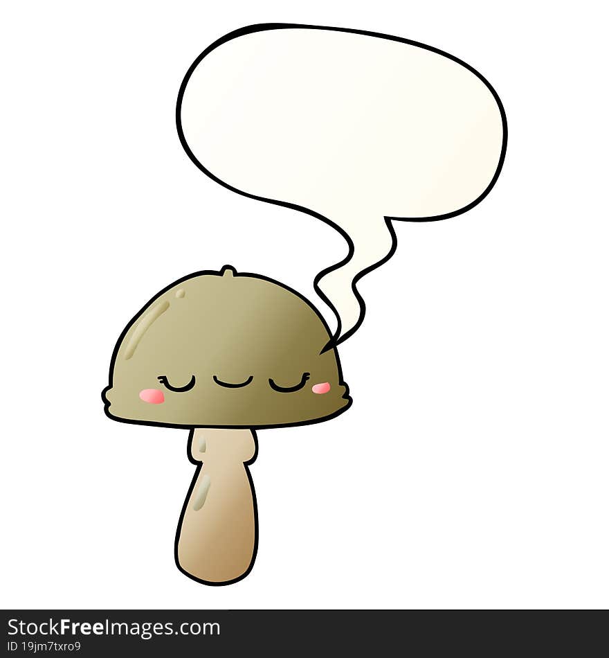 cartoon mushroom and speech bubble in smooth gradient style