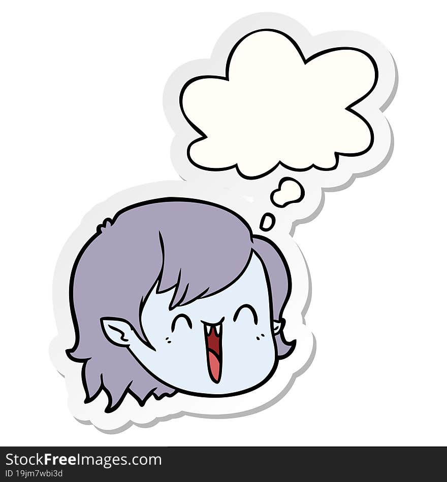 cartoon vampire girl face and thought bubble as a printed sticker