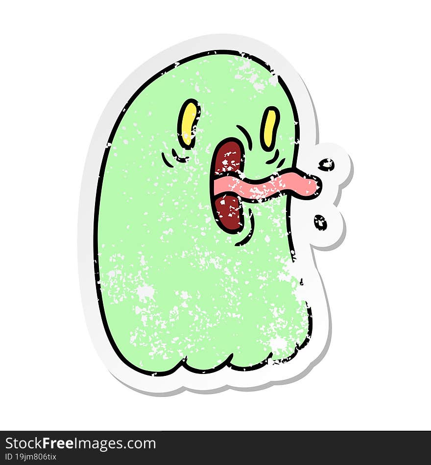 distressed sticker cartoon of kawaii scary ghost