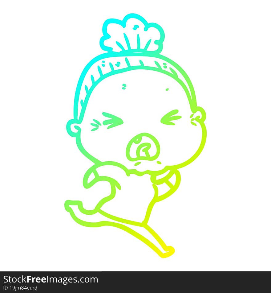 cold gradient line drawing cartoon angry old woman