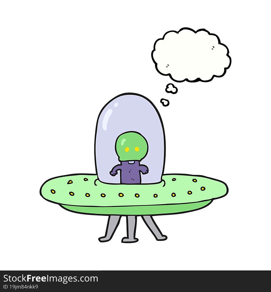 freehand drawn thought bubble cartoon flying saucer