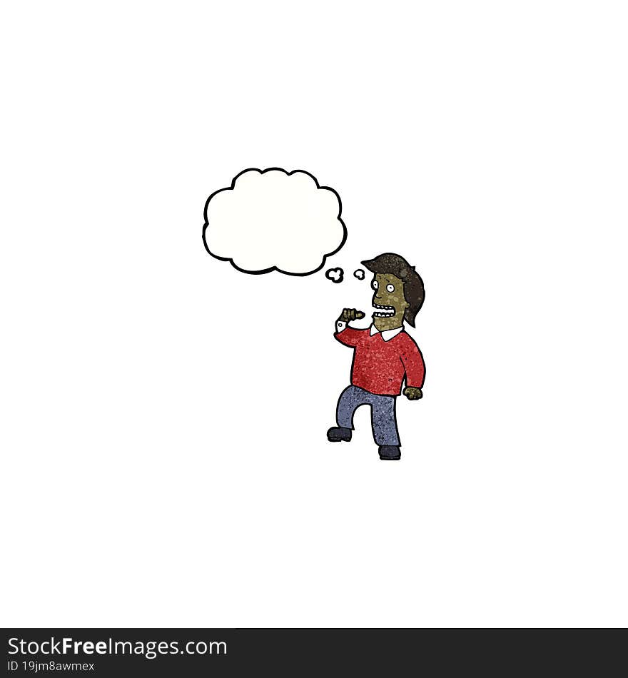 cartoon confident man with thought bubble