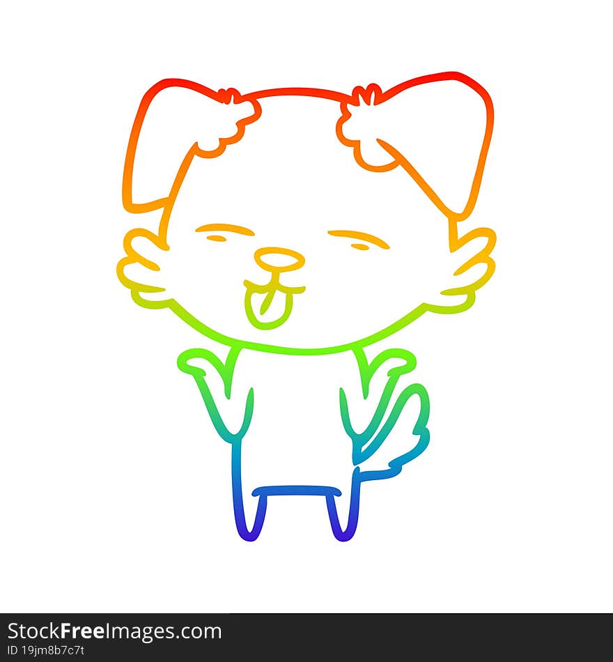 rainbow gradient line drawing cartoon dog sticking out tongue