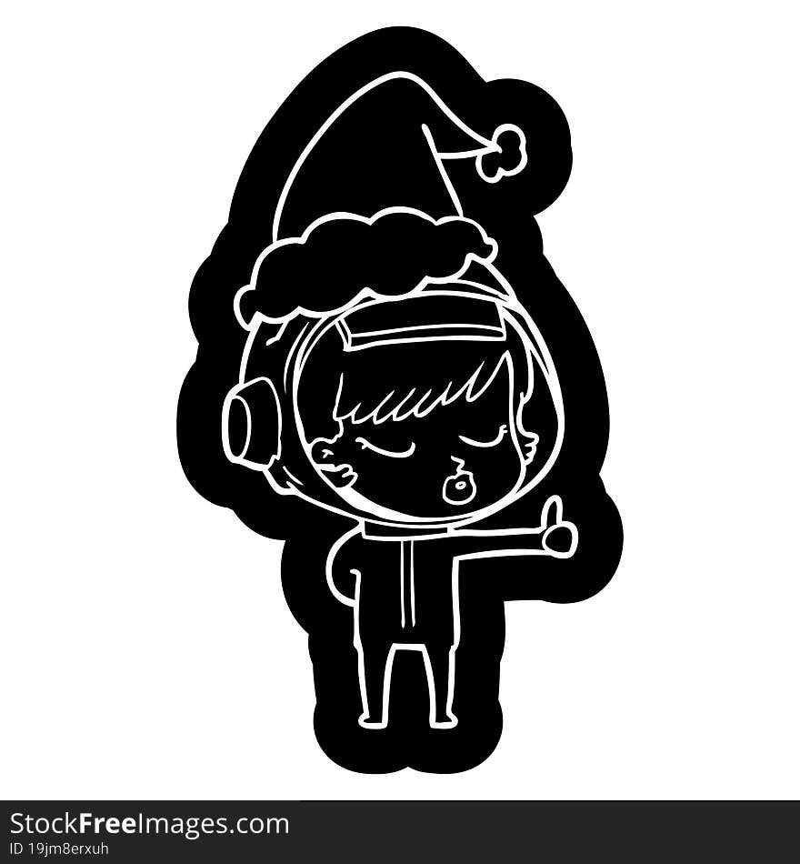 quirky cartoon icon of a pretty astronaut girl giving thumbs up wearing santa hat