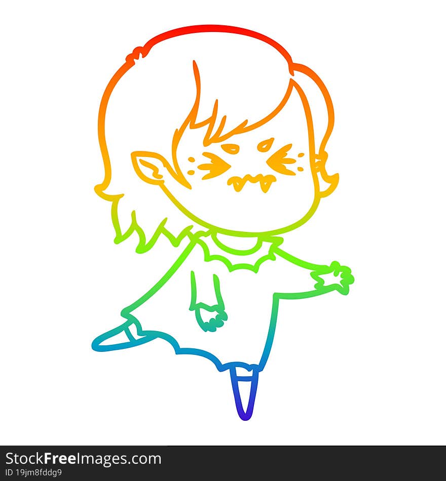 rainbow gradient line drawing of a annoyed cartoon vampire girl