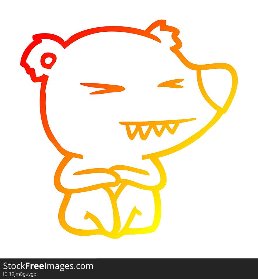 warm gradient line drawing angry polar bear cartoon sitting