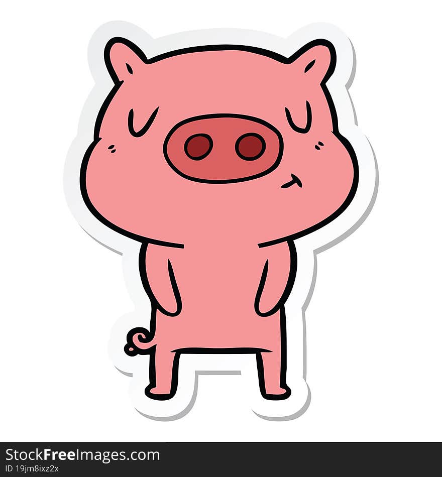 sticker of a cartoon content pig