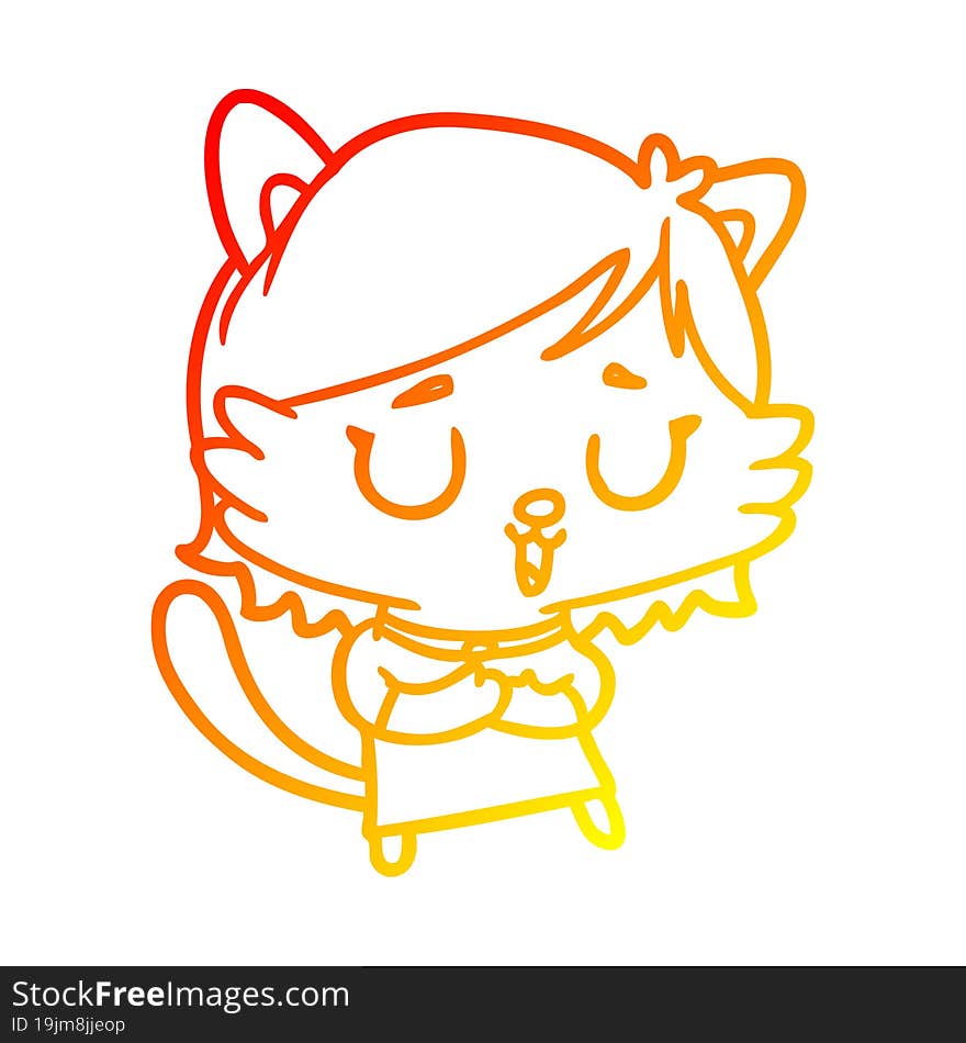 warm gradient line drawing of a cat girl