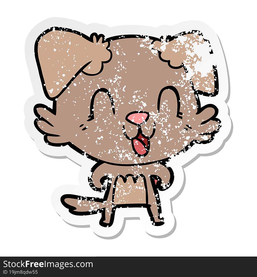 distressed sticker of a laughing cartoon dog