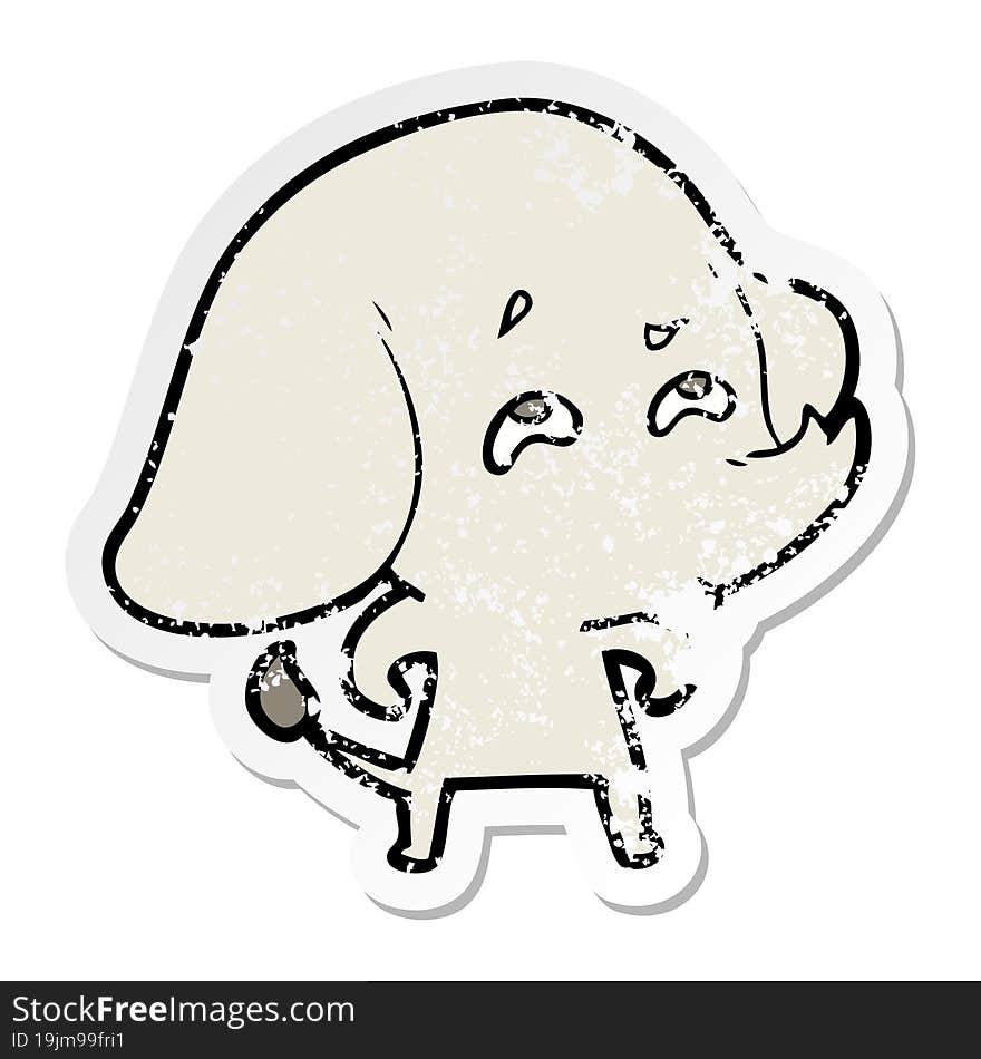 distressed sticker of a cartoon elephant remembering