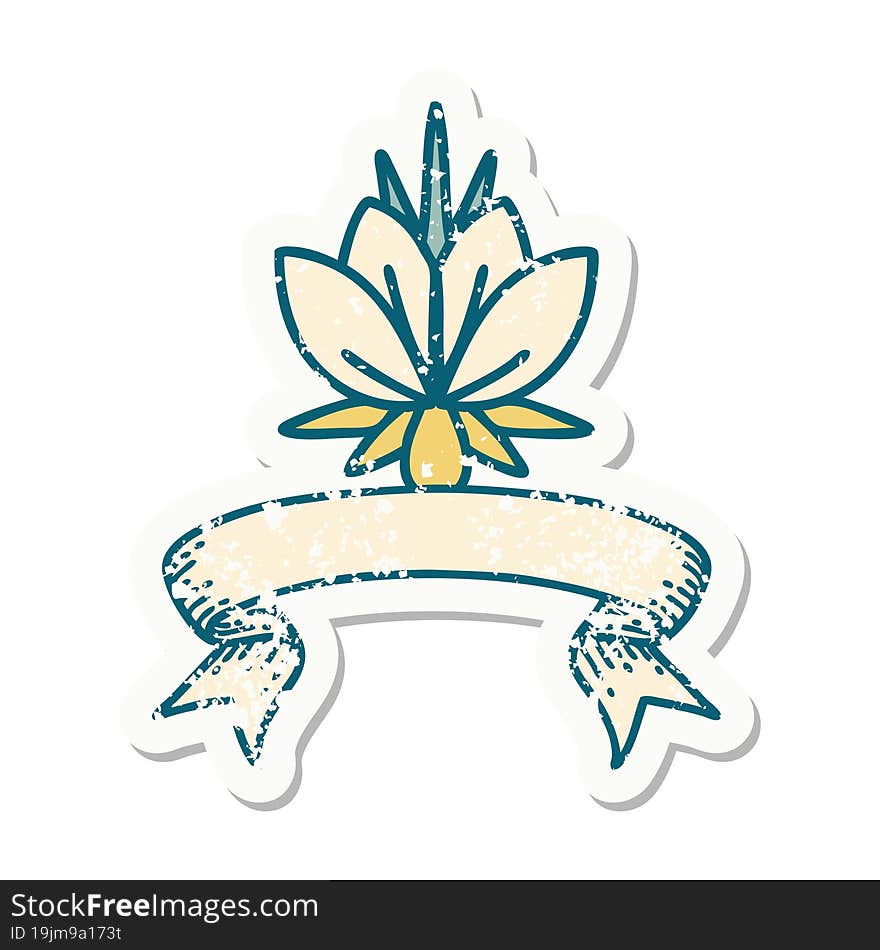 Grunge Sticker With Banner Of A Water Lily