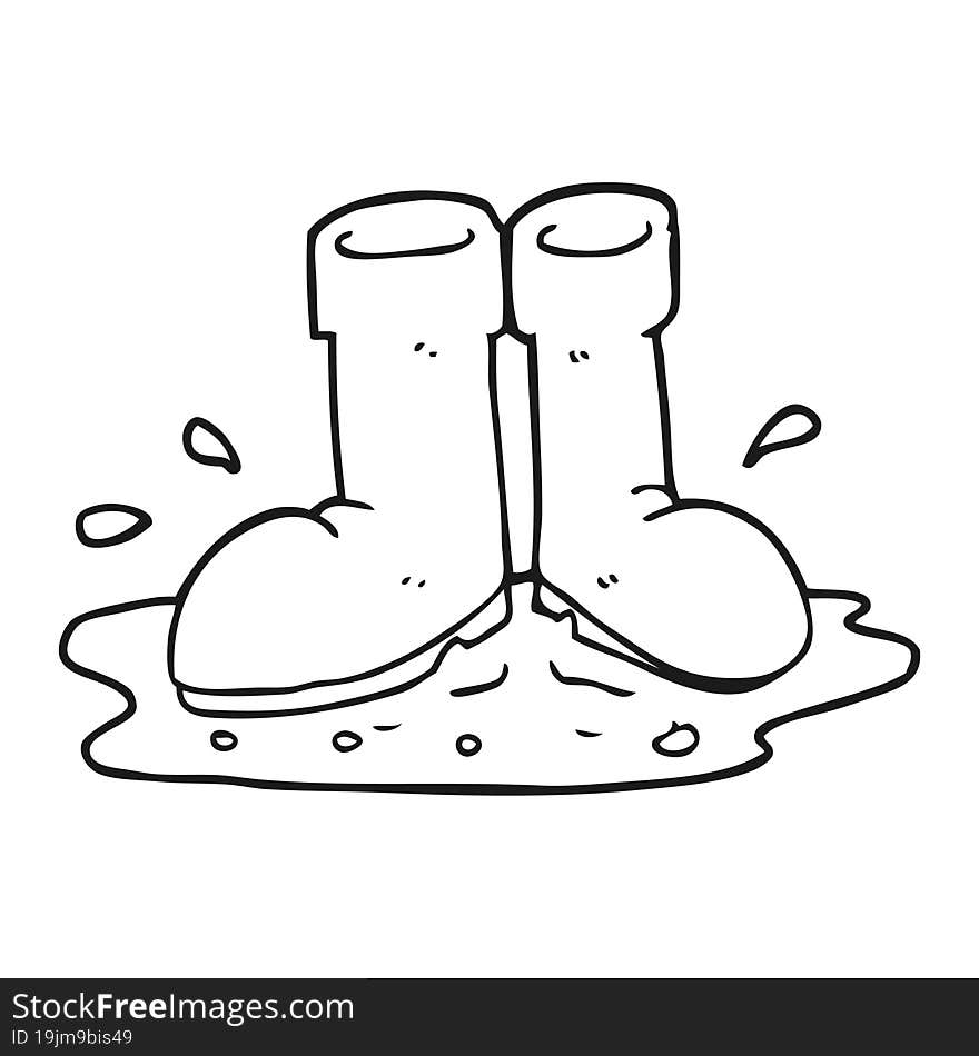 Black And White Cartoon Wellington Boots In Puddle