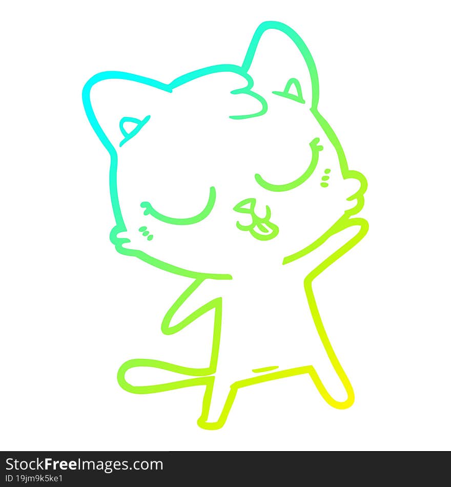 cold gradient line drawing cute cartoon cat