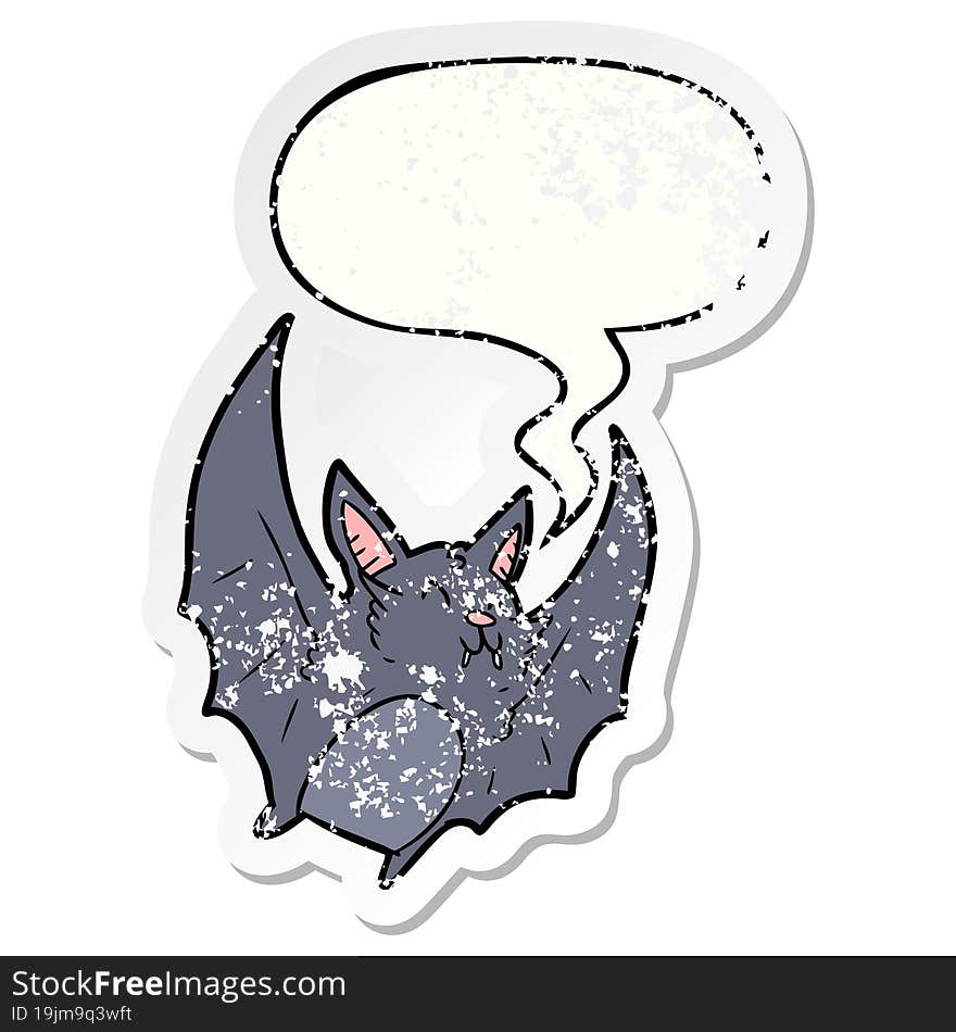 cartoon vampire halloween bat and speech bubble distressed sticker